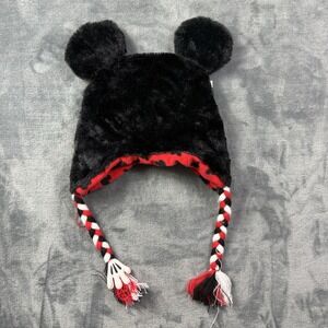 Disney Mickey Mouse Clubhouse Ears W/Braids Black Fluffy Beanie Laplander Hat